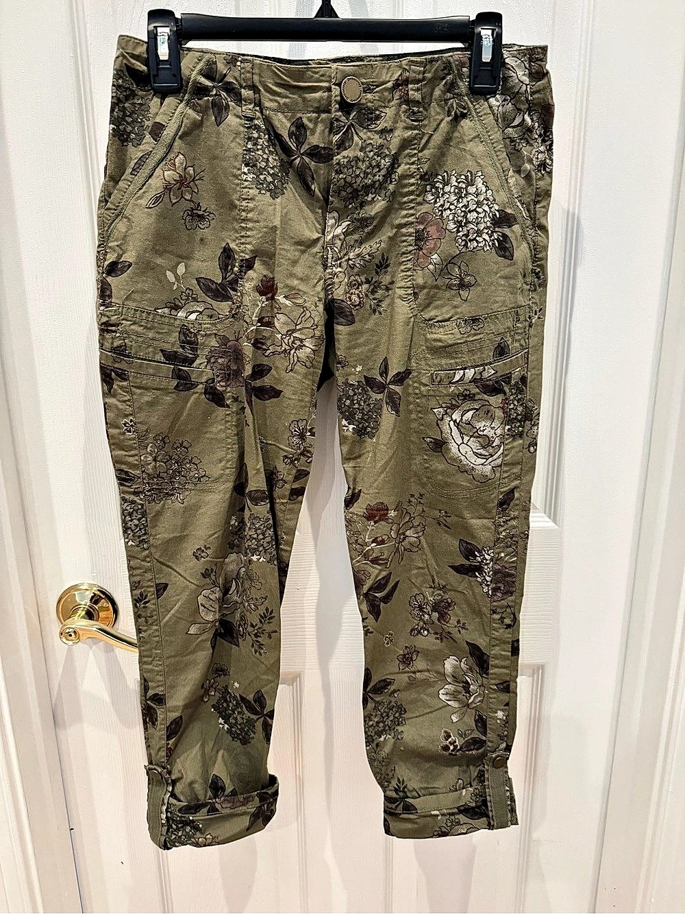 Democracy Flex-ellent Floral Cargo Utility Pants Green & Brown Size 2
